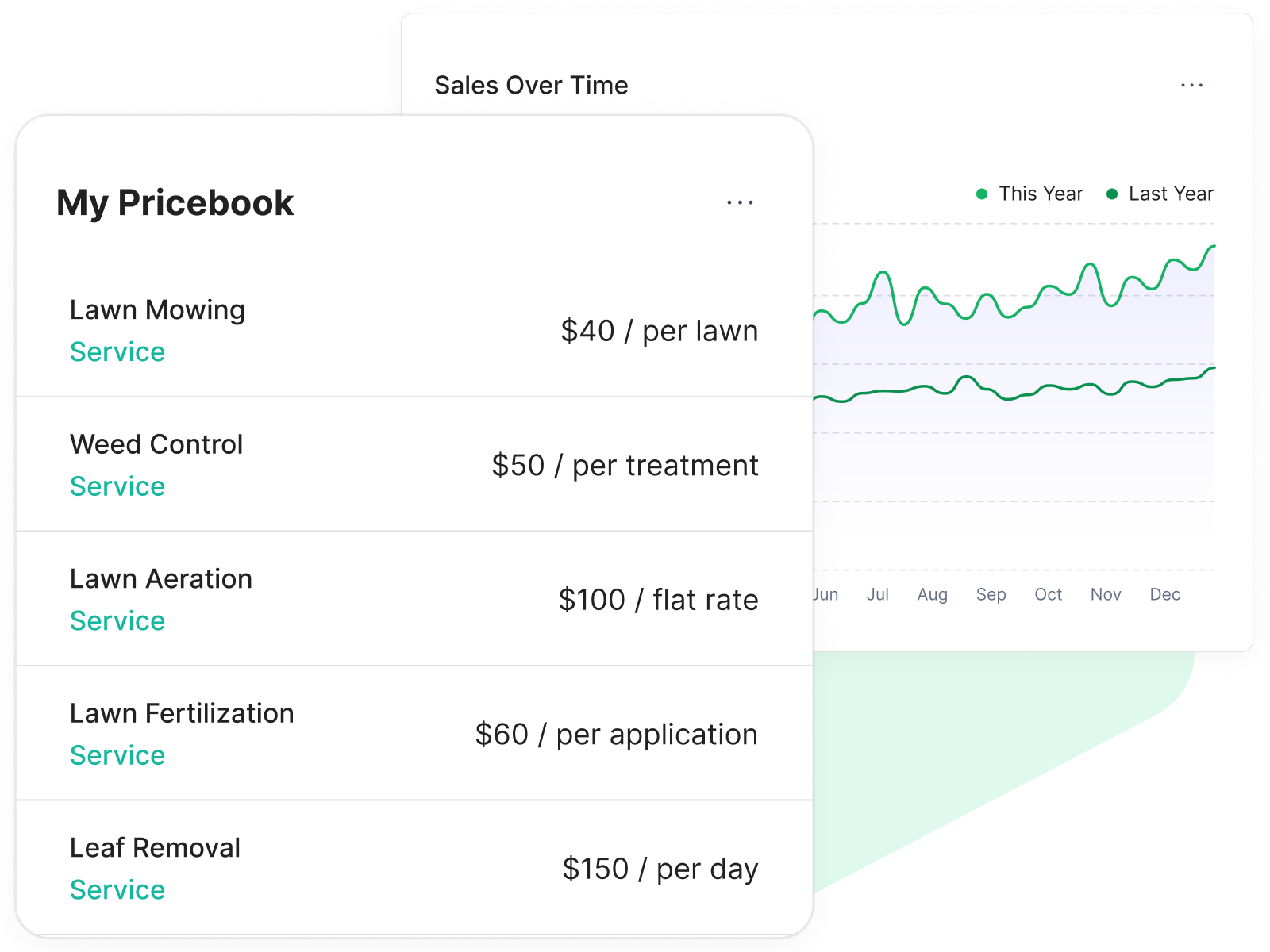 Lawn care pricebook with service rates