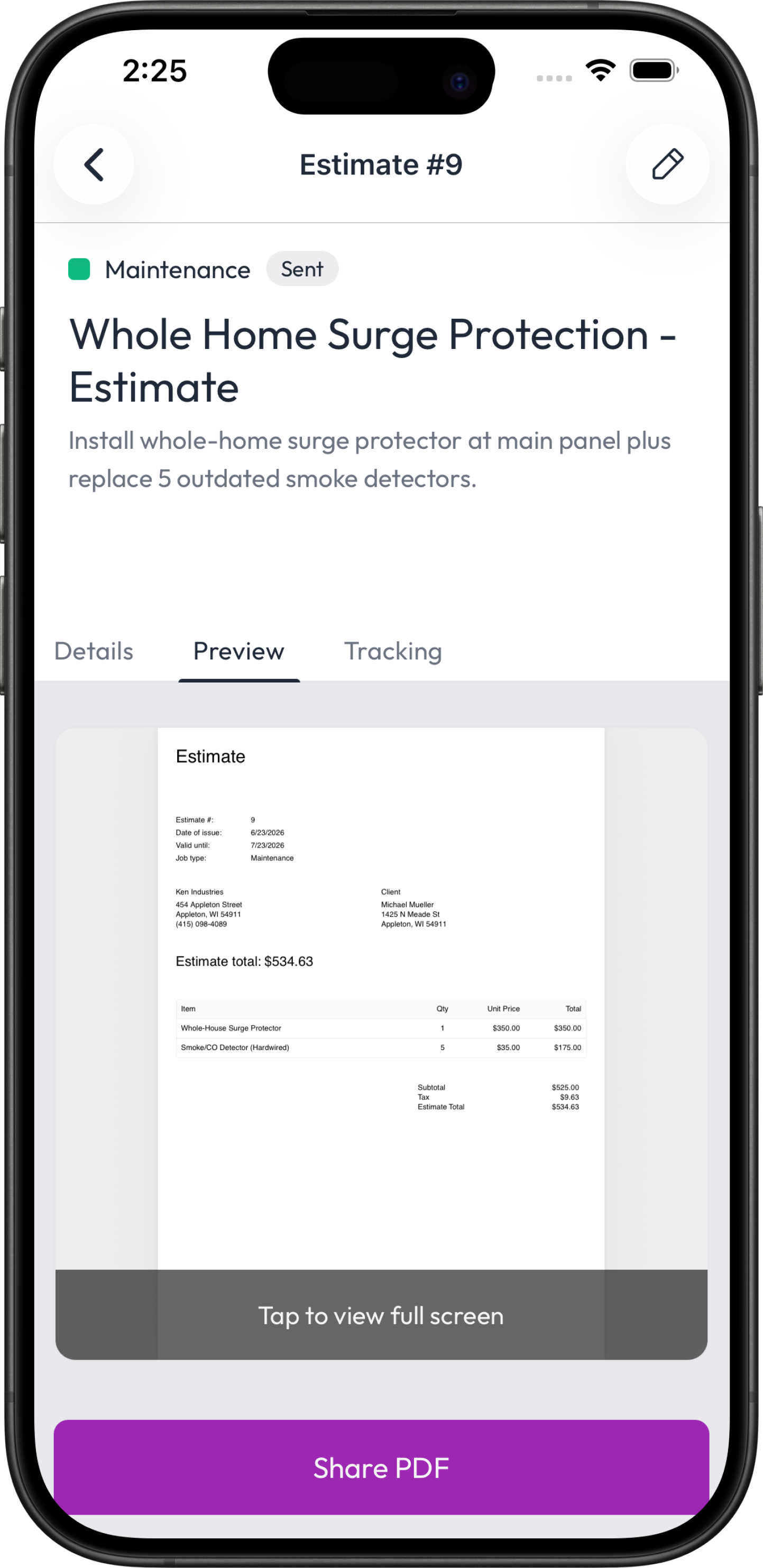 Turning a request into an estimate in the Fieldsity app