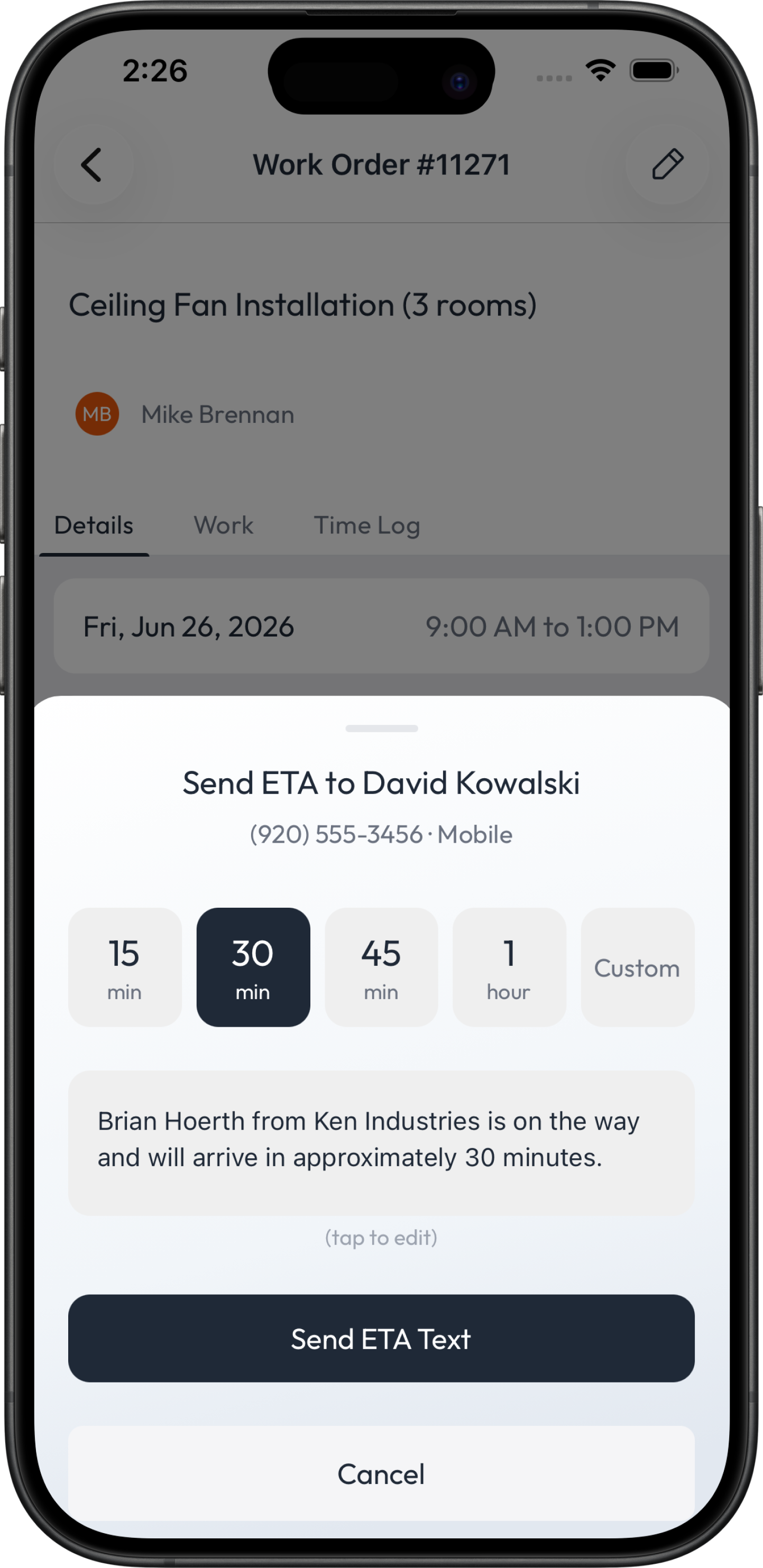 Automated client texts in the Fieldsity app