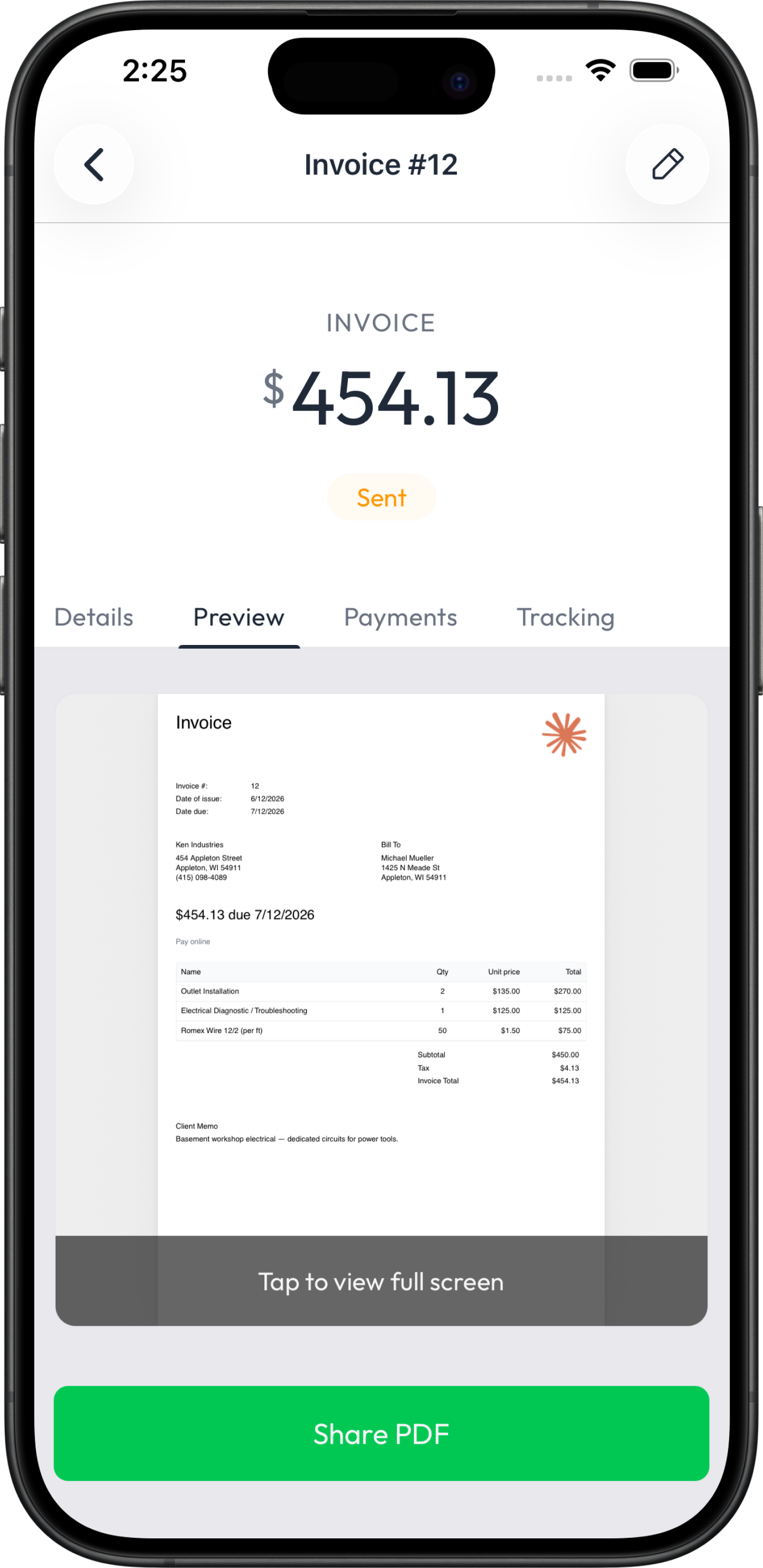 Payments in the Fieldsity app