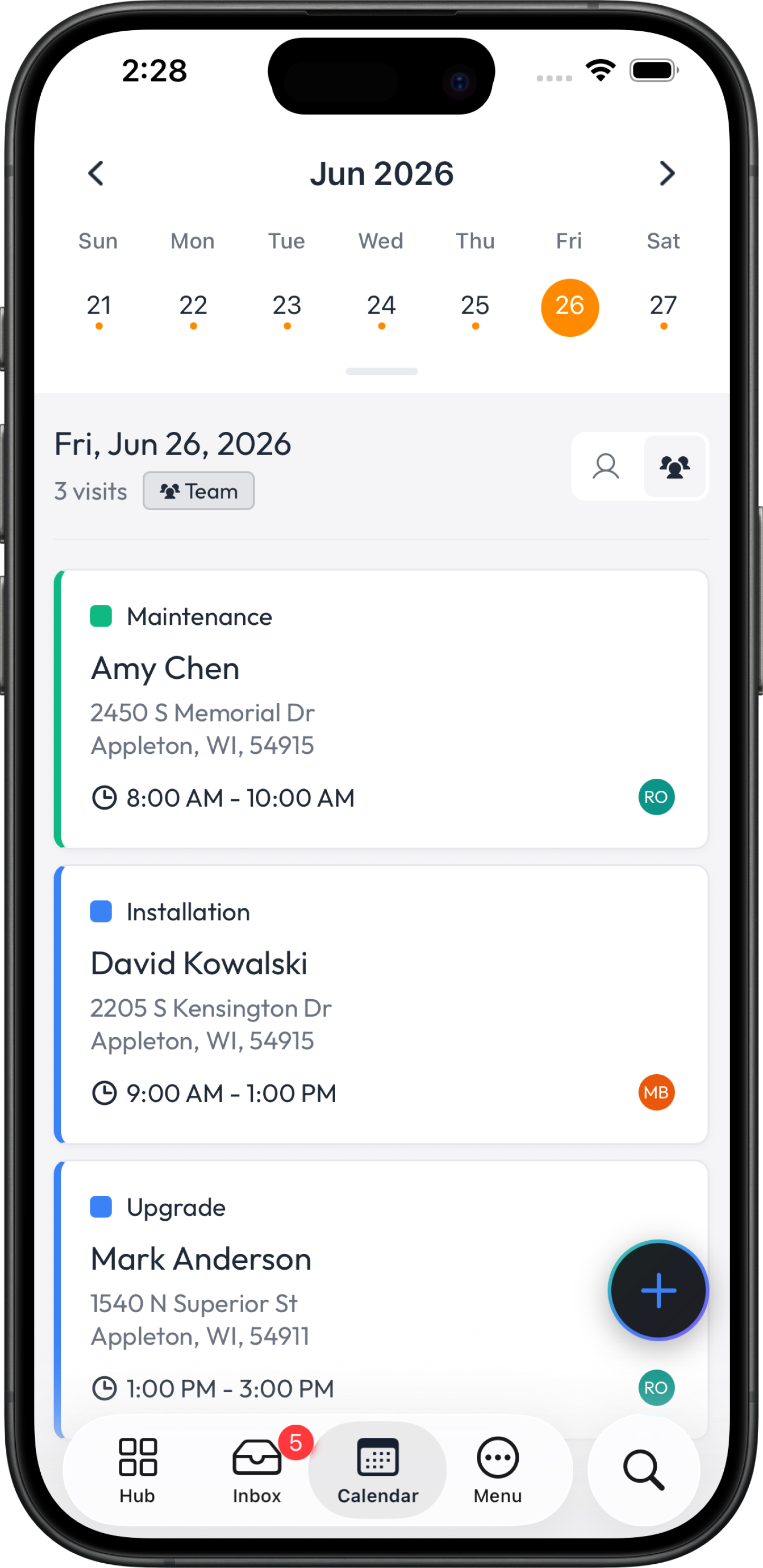 Fieldsity scheduling on mobile